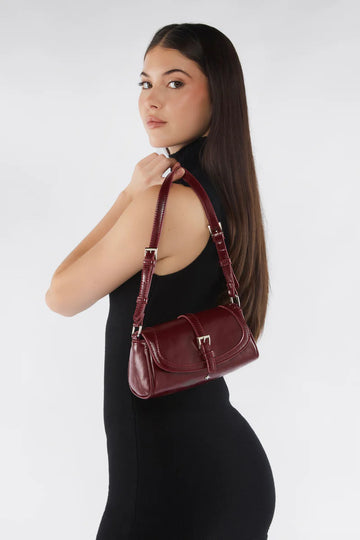 Peta + Jain - Gemma Buckle Shoulder Bag in Cherry Crinkle/Silver