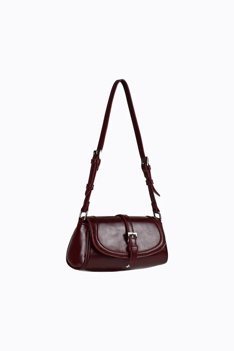 Peta + Jain - Gemma Buckle Shoulder Bag in Cherry Crinkle/Silver