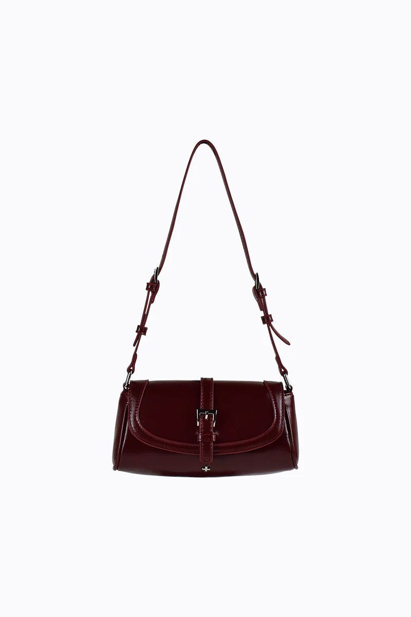 Peta + Jain - Gemma Buckle Shoulder Bag in Cherry Crinkle/Silver