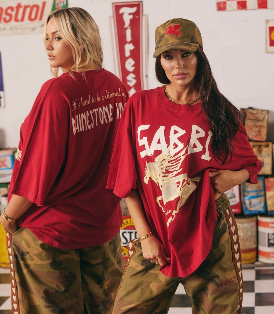 Sabbi - The Very Oversized Rhinestone Tee in Red