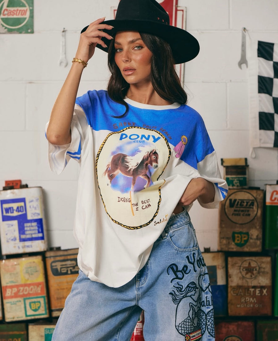 Sabbi - The Very Oversized Pony Club Tee in Blue
