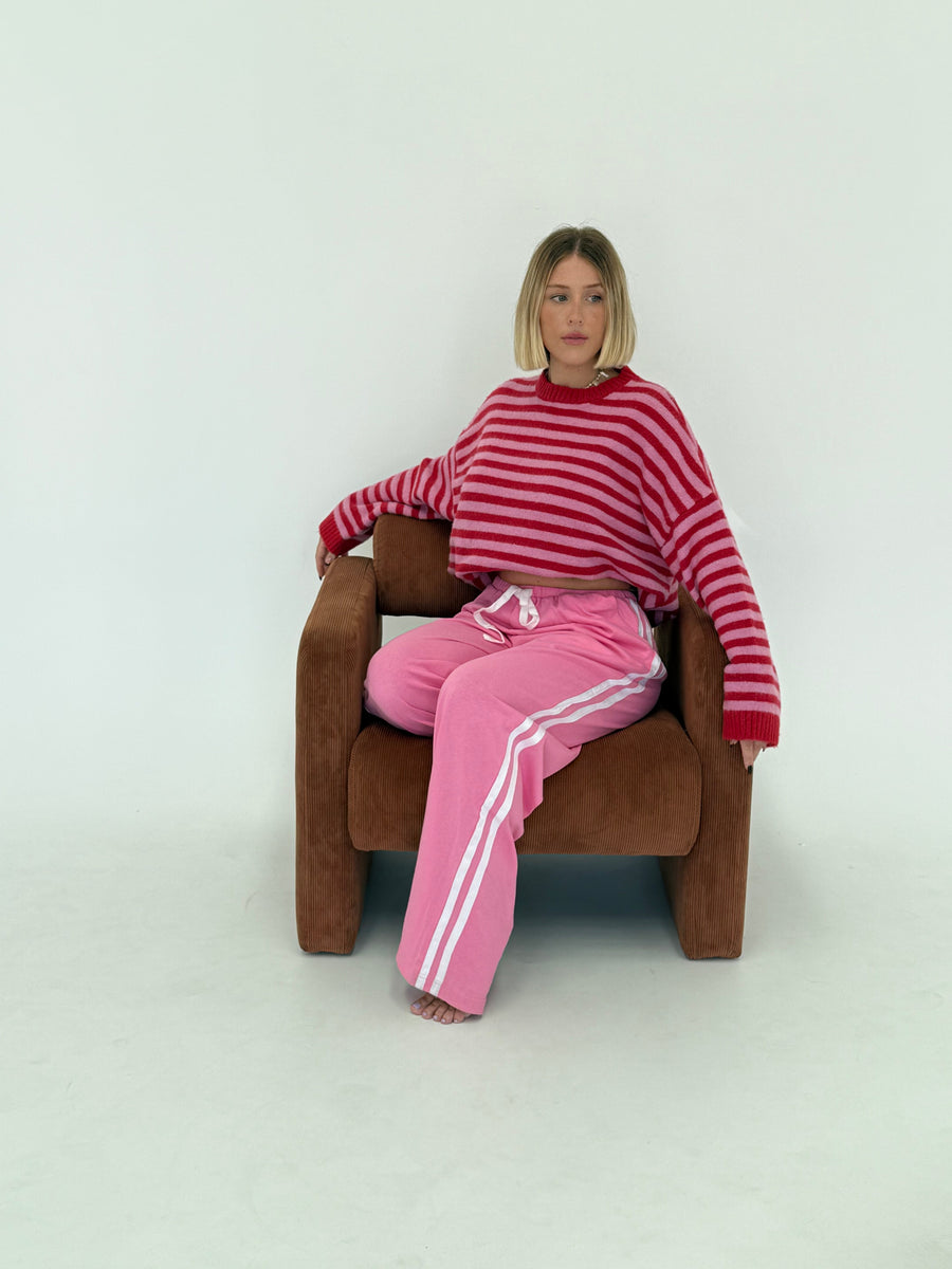 By Billie - Isabel Knit Pullover in Pink/Red Stripe