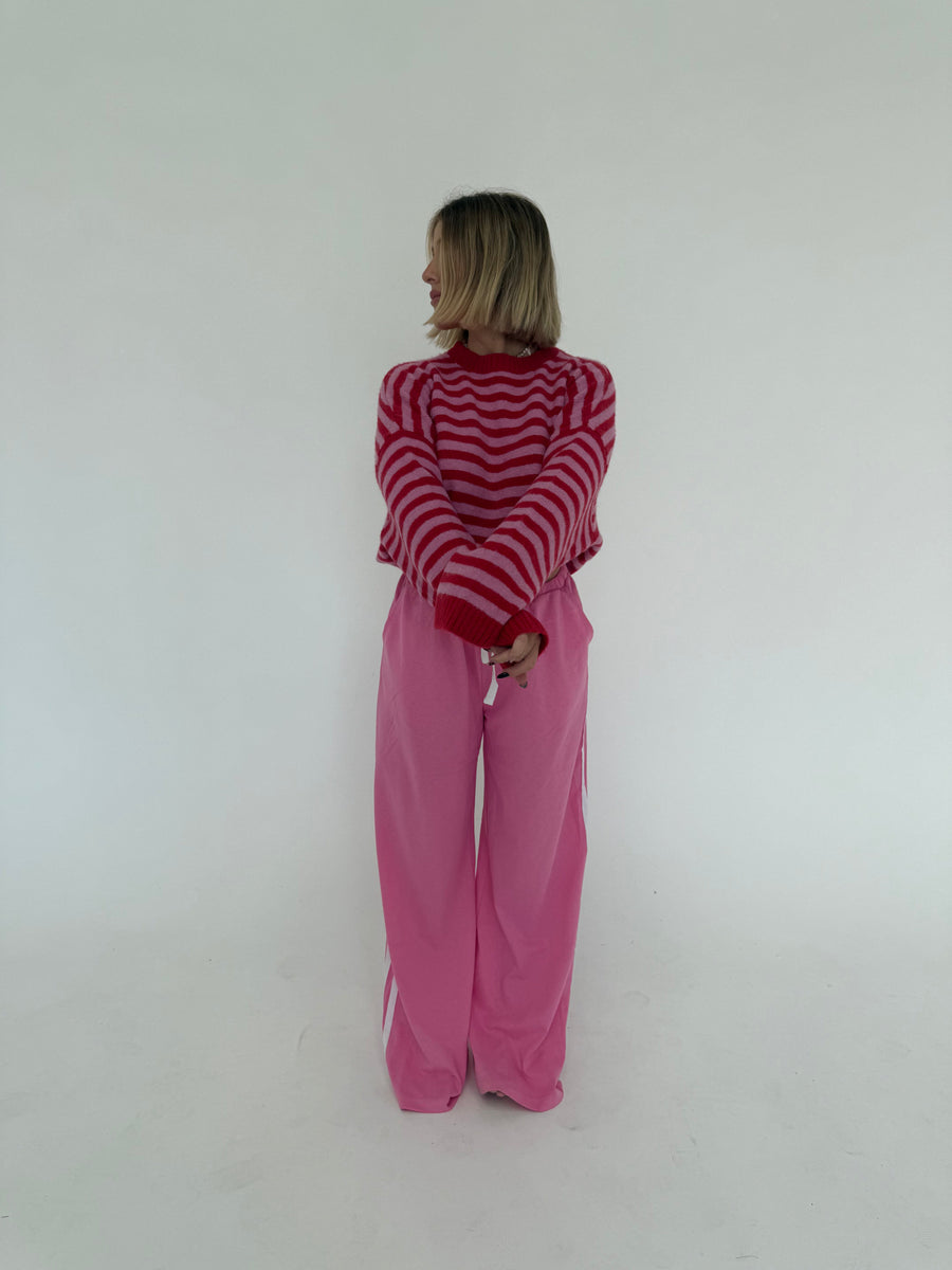 By Billie - Isabel Knit Pullover in Pink/Red Stripe