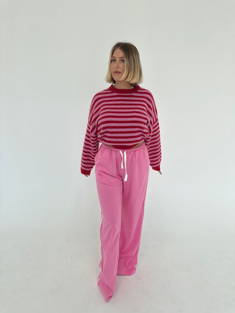 By Billie - Isabel Knit Pullover in Pink/Red Stripe
