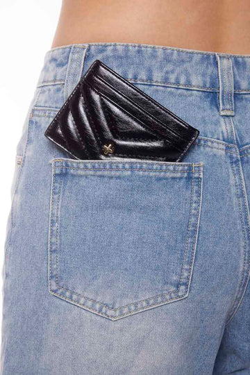Peta + Jain - Izzy Card Holder with Zip in Black Quilt Crinkle/ Gold
