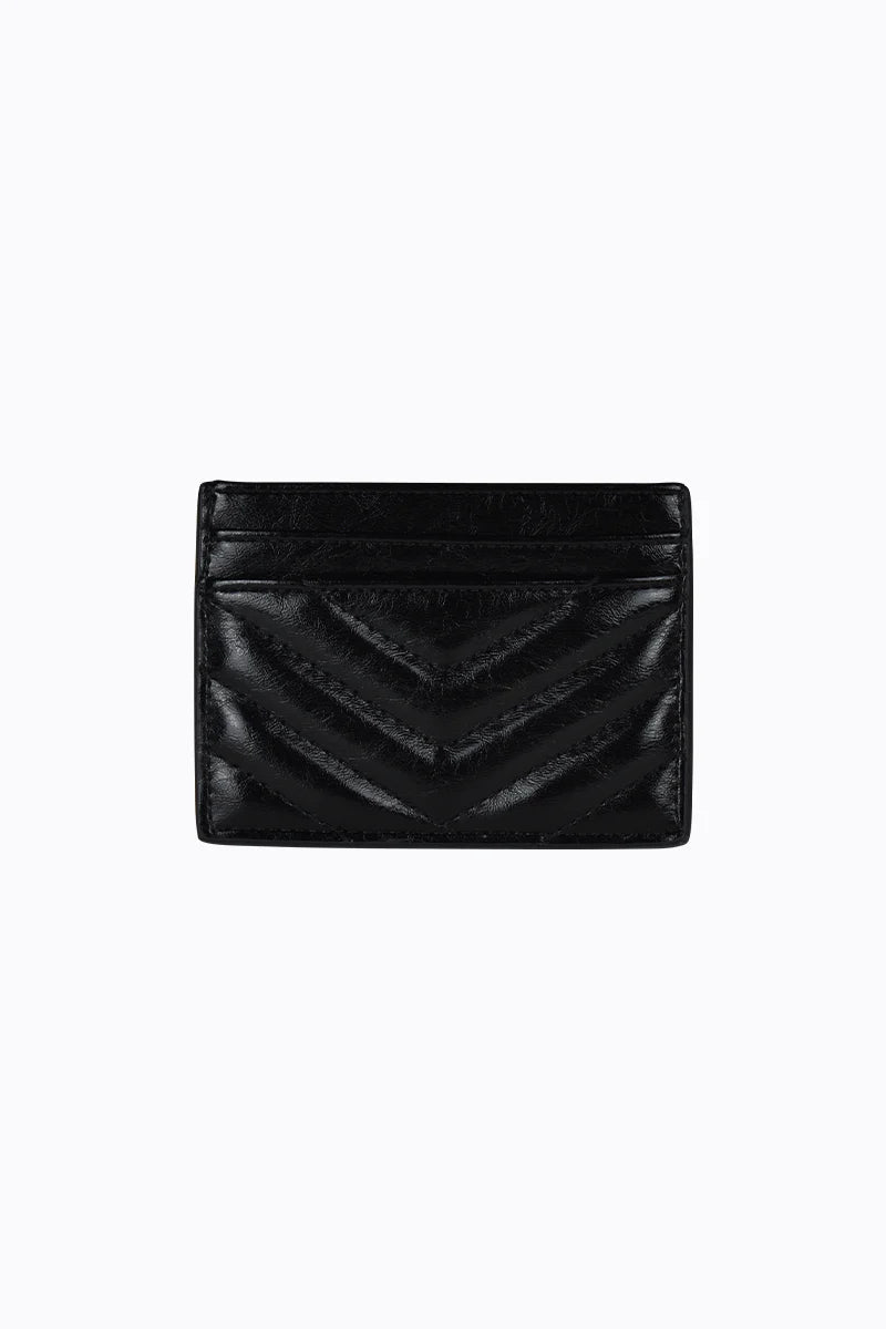 Peta + Jain - Izzy Card Holder with Zip in Black Quilt Crinkle/ Gold