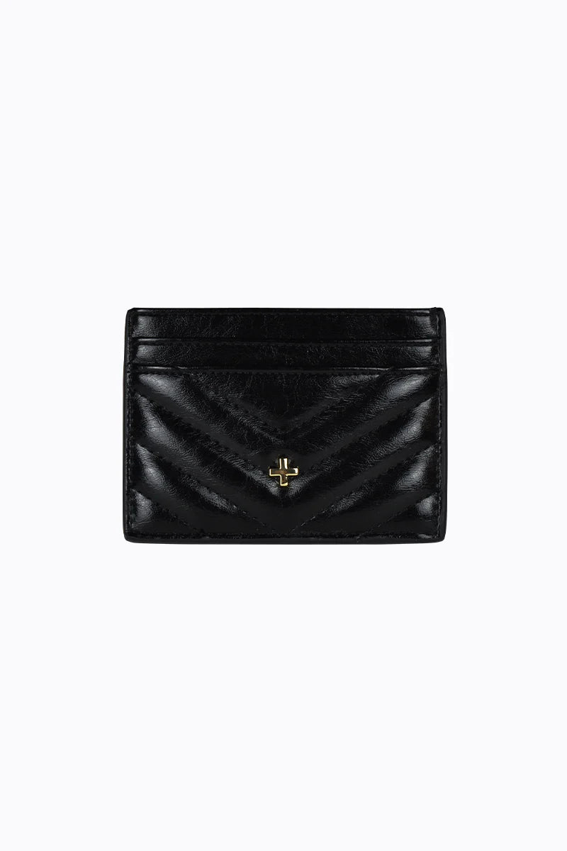 Peta + Jain - Izzy Card Holder with Zip in Black Quilt Crinkle/ Gold