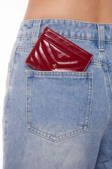 Peta + Jain - Izzy Card Holder with Zip in Cherry Quilted Crinkle/ Gold