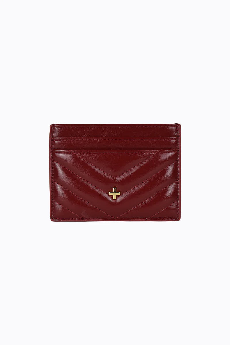 Peta + Jain - Izzy Card Holder with Zip in Cherry Quilted Crinkle/ Gold