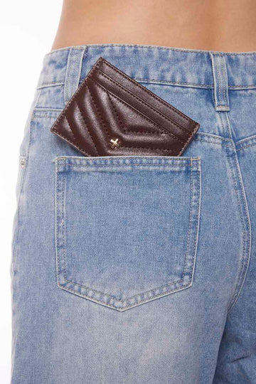 Peta + Jain - Izzy Card Holder with Zip in Chocolate Quilted Crinkle/ Gold