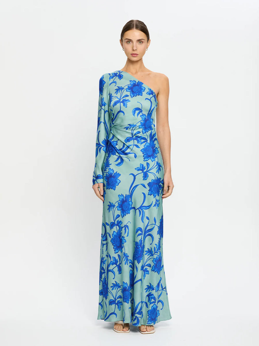 KIVARI - Juniper One Sleeve Maxi Dress In Cobalt Blue/Green