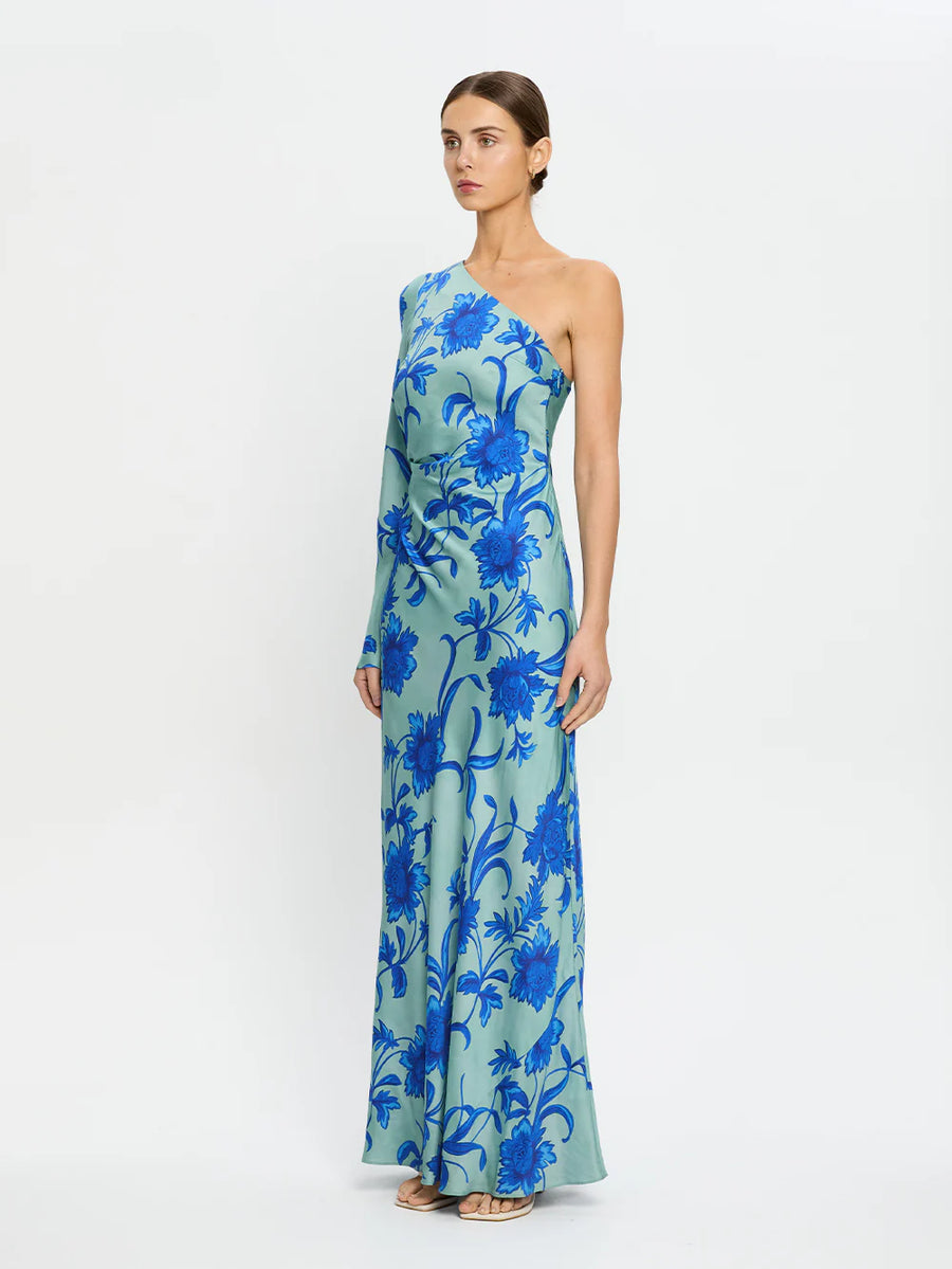 KIVARI - Juniper One Sleeve Maxi Dress In Cobalt Blue/Green