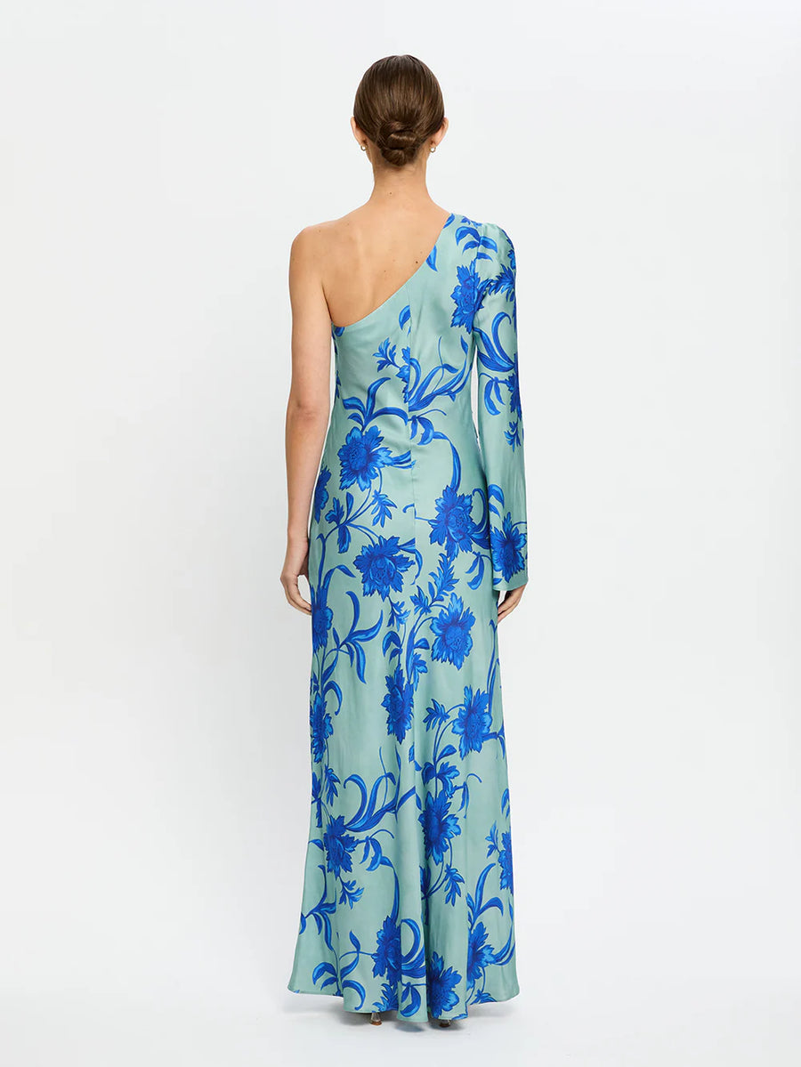 KIVARI - Juniper One Sleeve Maxi Dress In Cobalt Blue/Green