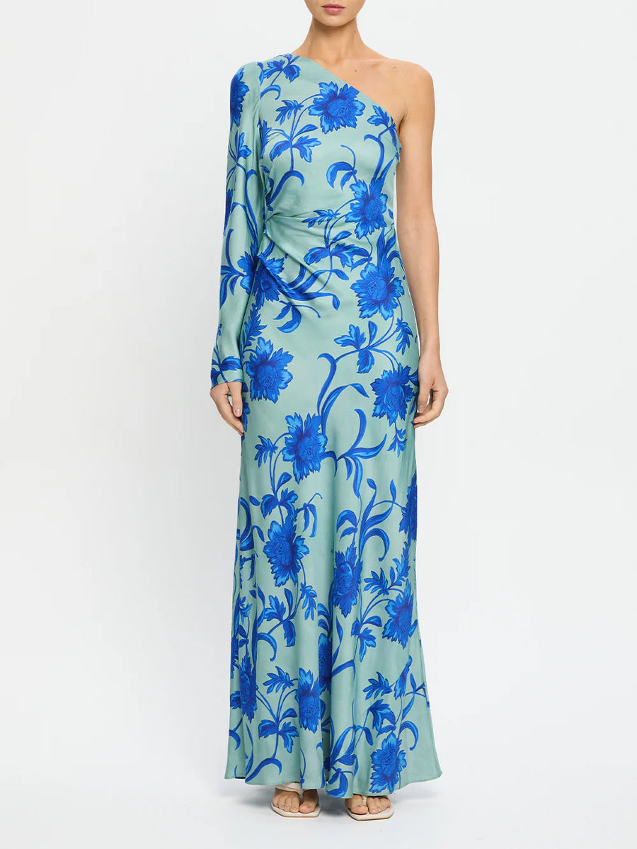 KIVARI - Juniper One Sleeve Maxi Dress In Cobalt Blue/Green