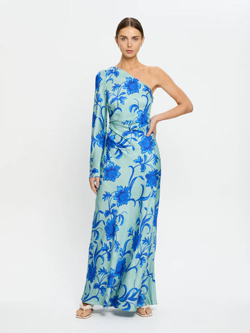 KIVARI - Juniper One Sleeve Maxi Dress In Cobalt Blue/Green