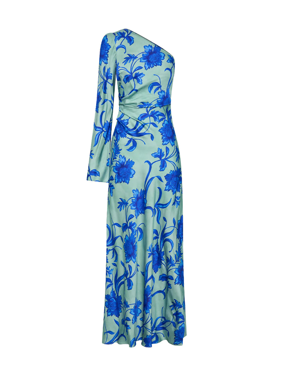 KIVARI - Juniper One Sleeve Maxi Dress In Cobalt Blue/Green
