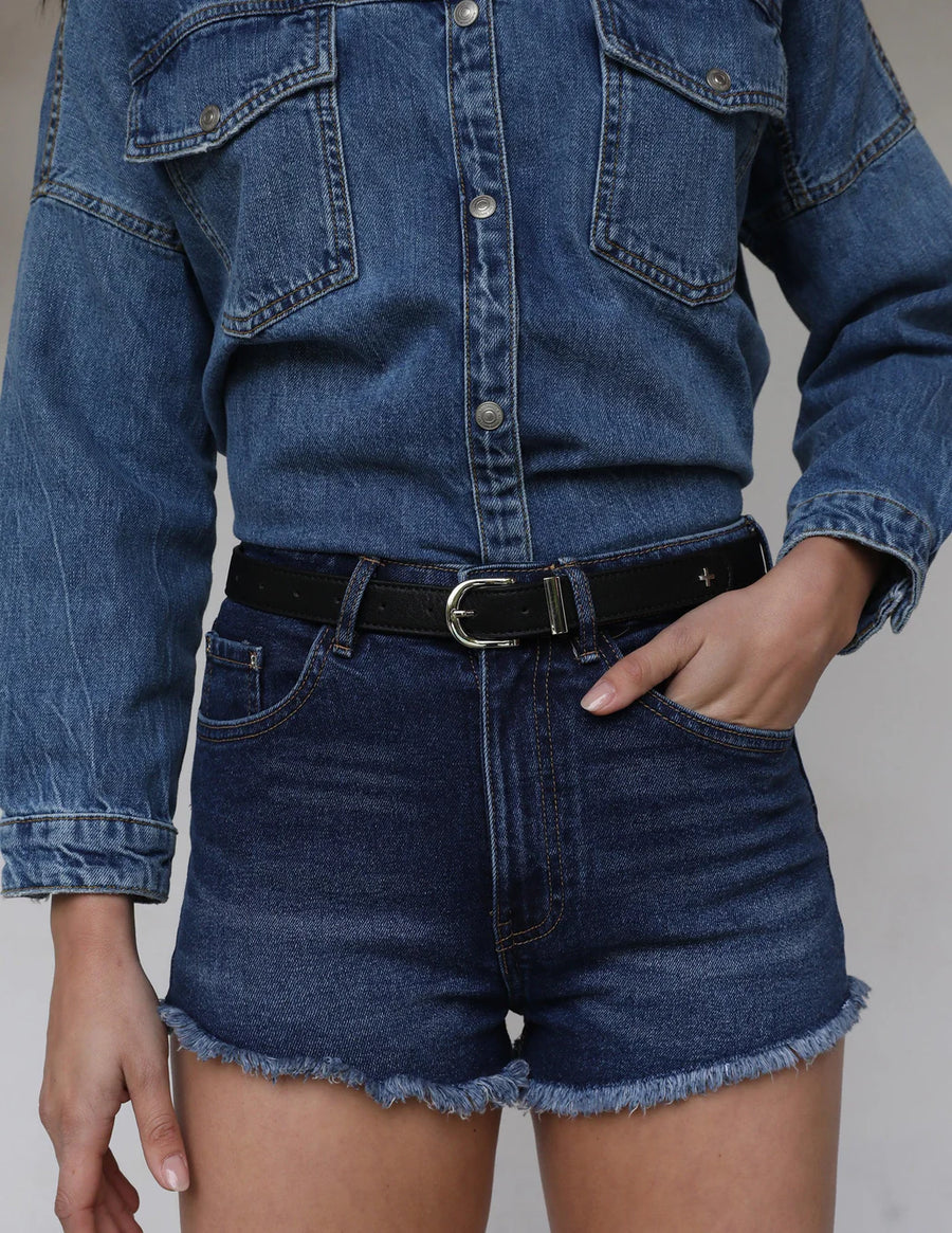 Peta + Jain - Kendrick Jean Belt with Metal Buckle in Black/Silver