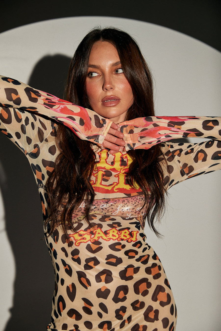 SABBI - Pantera Mesh Long Sleeve Maxi Dress - Leopard Flames