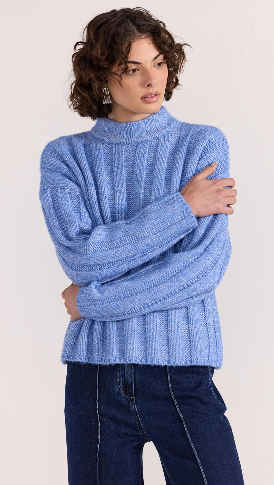 Staple the Label - The Macy Cosy Rib Jumper in Blue - Marle