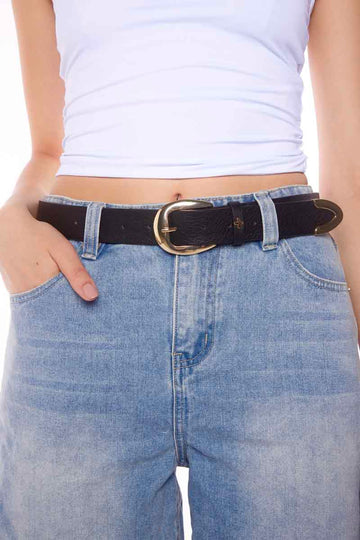 PETA + JAIN - Marissa Metal V-Tip Belt in Black PU/Gold
