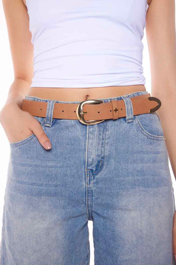 PETA + JAIN - Marissa Metal V-Tip Belt in Tan PU/Gold