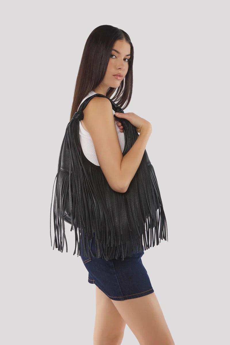 Peta + Jain - Moss Fringe Bag in Black PU/Gold