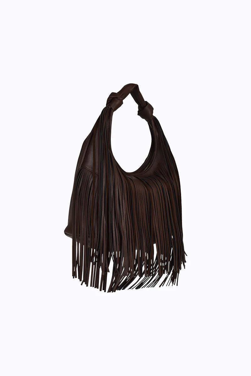 Peta + Jain - Moss Fringe Bag in Choc PU/Gold
