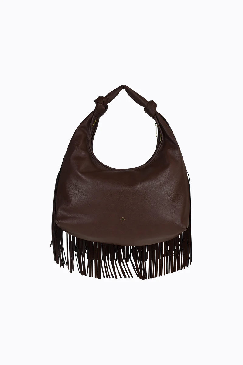 Peta + Jain - Moss Fringe Bag in Choc PU/Gold