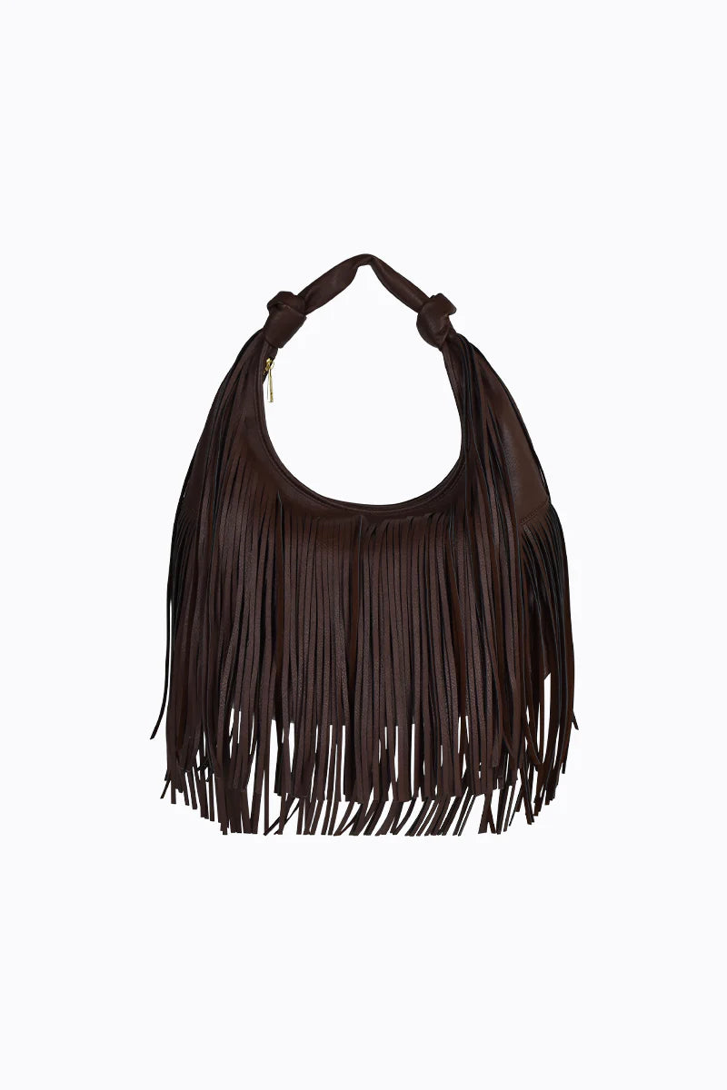 Peta + Jain - Moss Fringe Bag in Choc PU/Gold