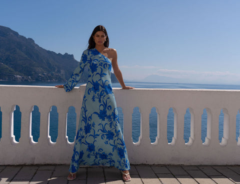 KIVARI - Juniper One Sleeve Maxi Dress In Cobalt Blue/Green