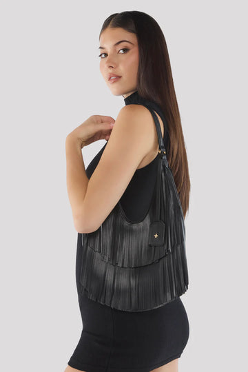 Peta + Jain -Phoebe Small Fringe Bag in Black PU/Gold