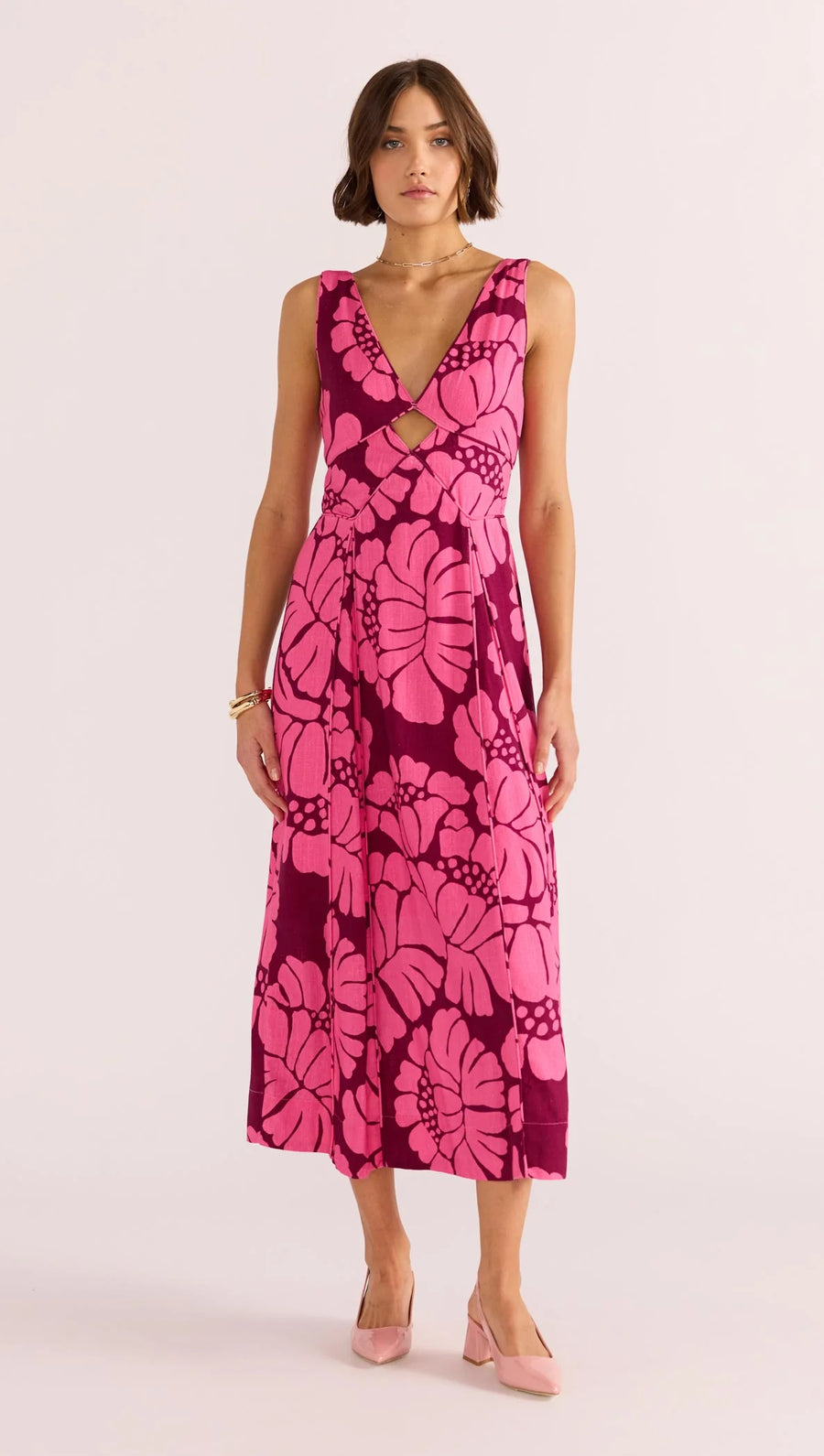 Minkpink - Persephone Panel Midi Dress in Berry Floral