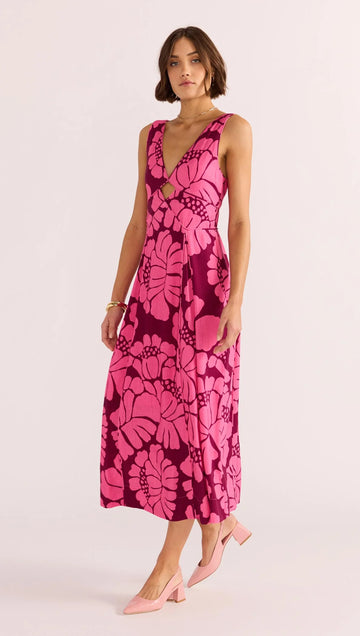 Minkpink - Persephone Panel Midi Dress in Berry Floral
