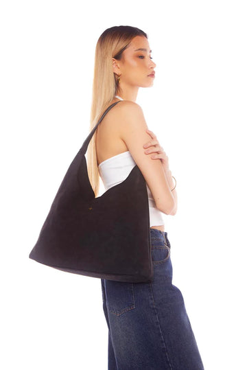 Peta + Jain - Jami Slouch Tote in Black Suede/ Gold