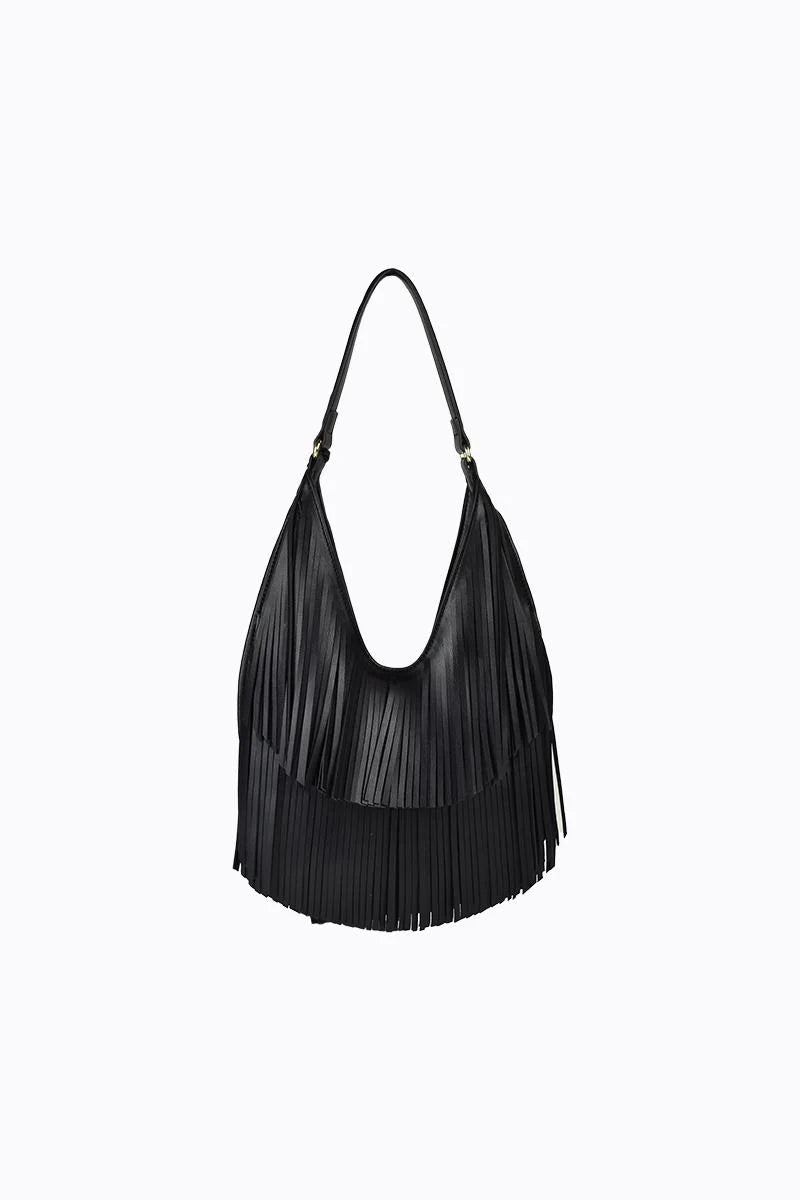Peta + Jain - Phoebe Small Fringe Bag in Black PU/Gold