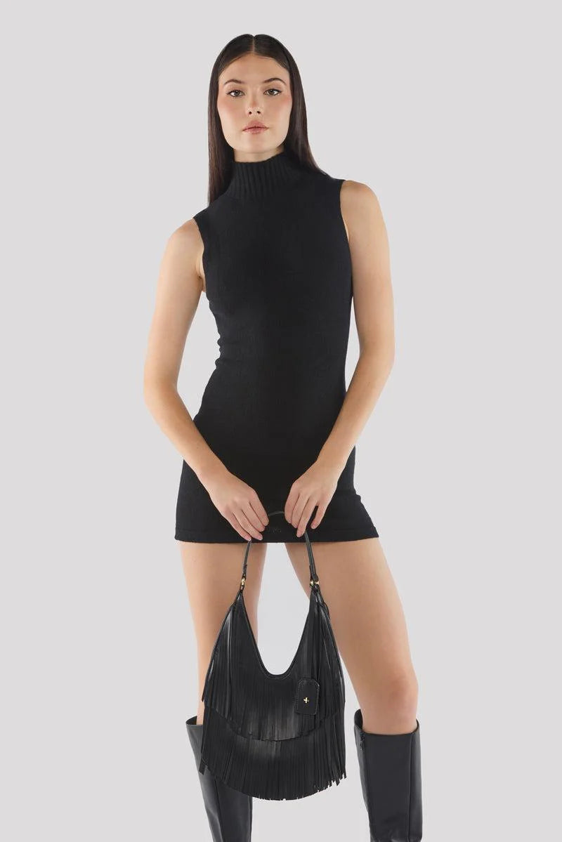 Peta + Jain - Phoebe Small Fringe Bag in Black PU/Gold