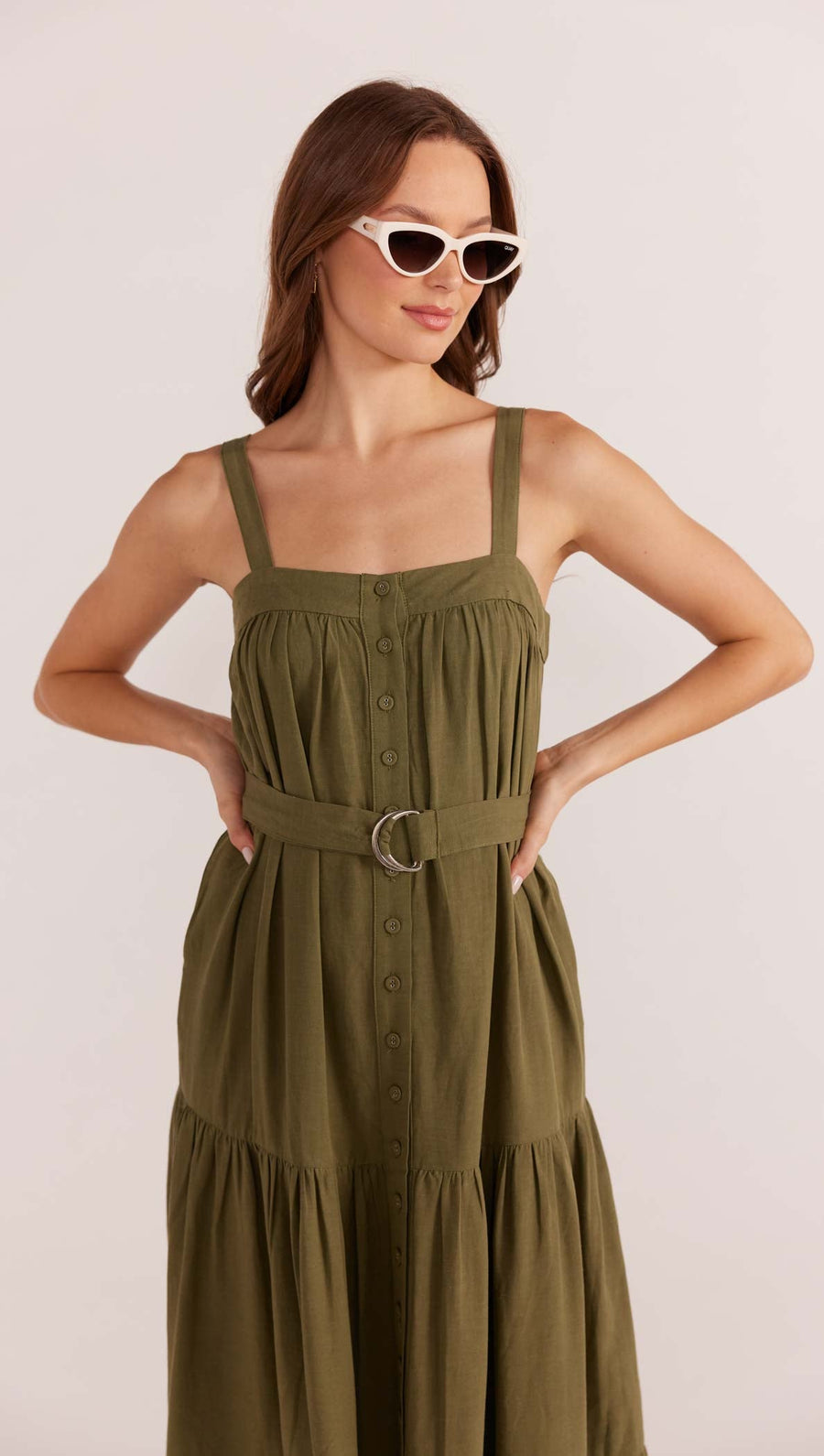 Minkpink - Amara Tiered Midi Dress in Khaki