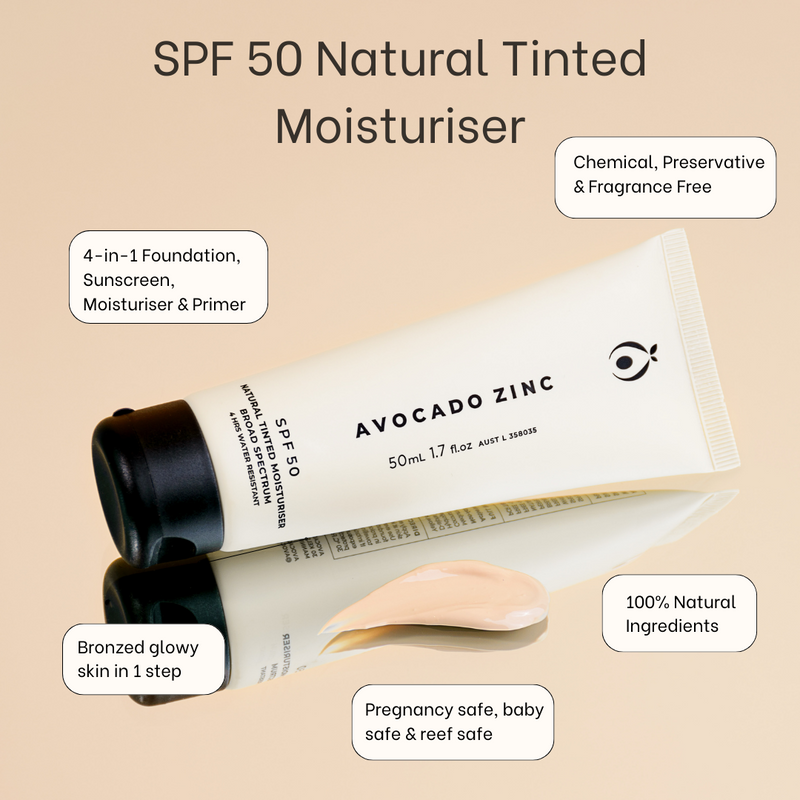 AVOCADO ZINC - SPF 50 Natural Tinted Moisturiser Broad Spectrum (4hrs Water Resistant)