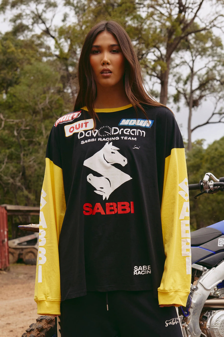 SABBI - The Long Sleeve Don't Quit Your Day Dream Long Sleeve Tee In Black + Yellow