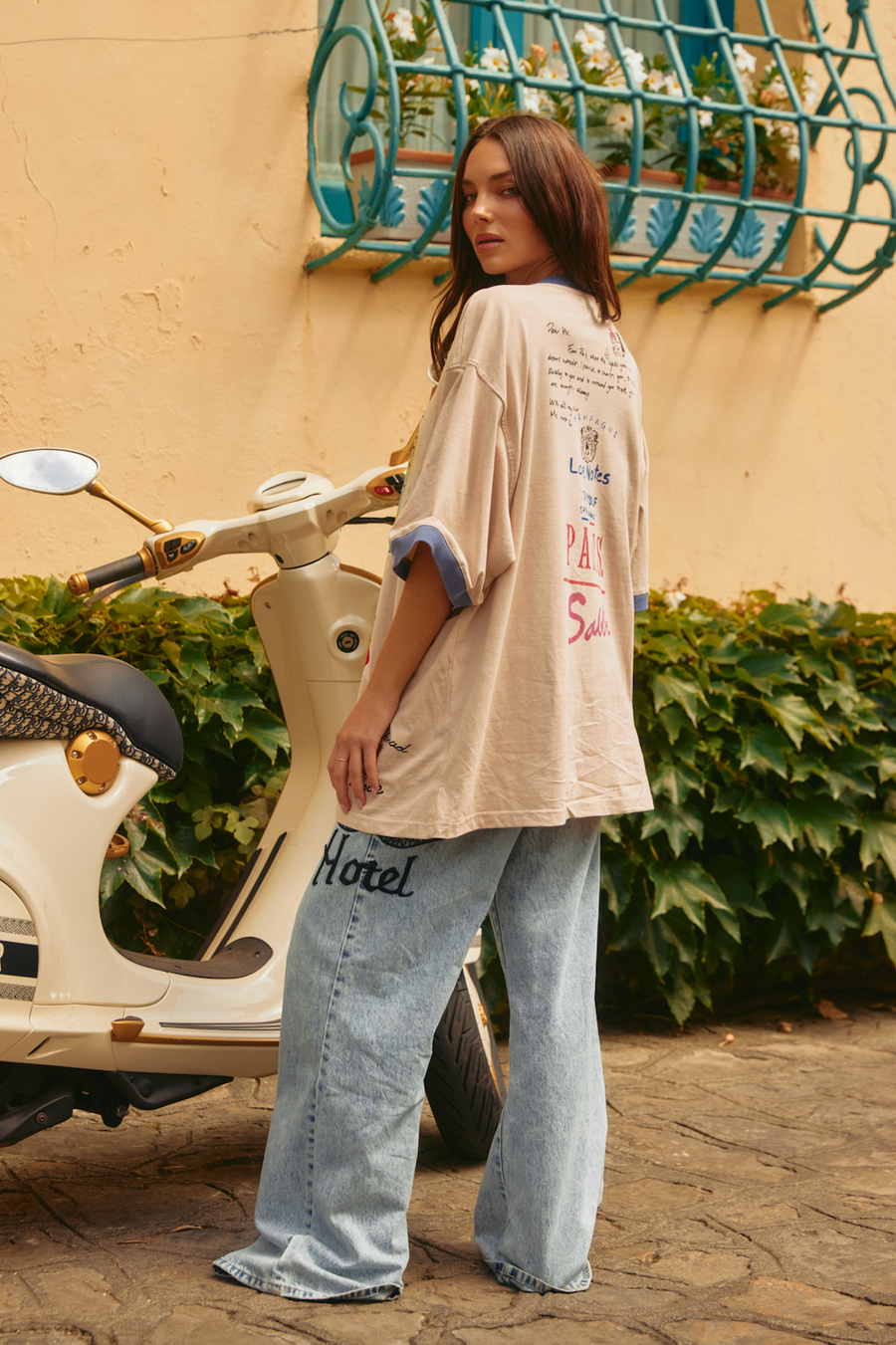 SABBI - The Very Oversided: The Paris Love Notes Tee in Sand