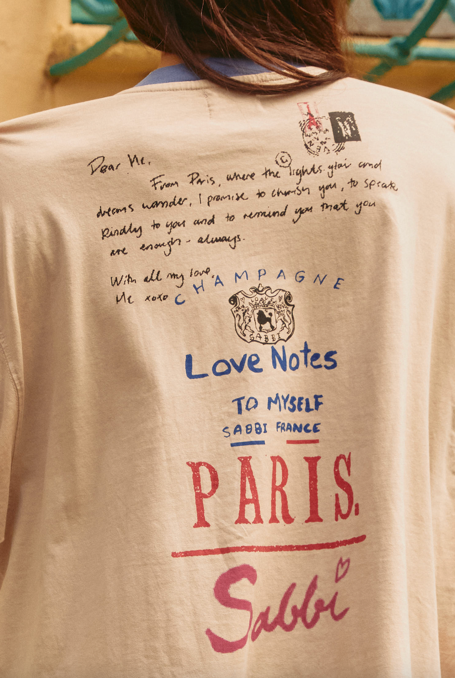 SABBI - The Very Oversided: The Paris Love Notes Tee in Sand