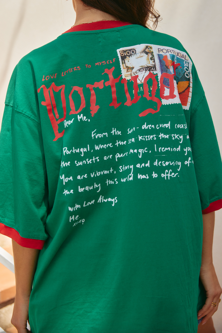 SABBI - The Very Oversided: The Portugal Love Notes Tee in Green