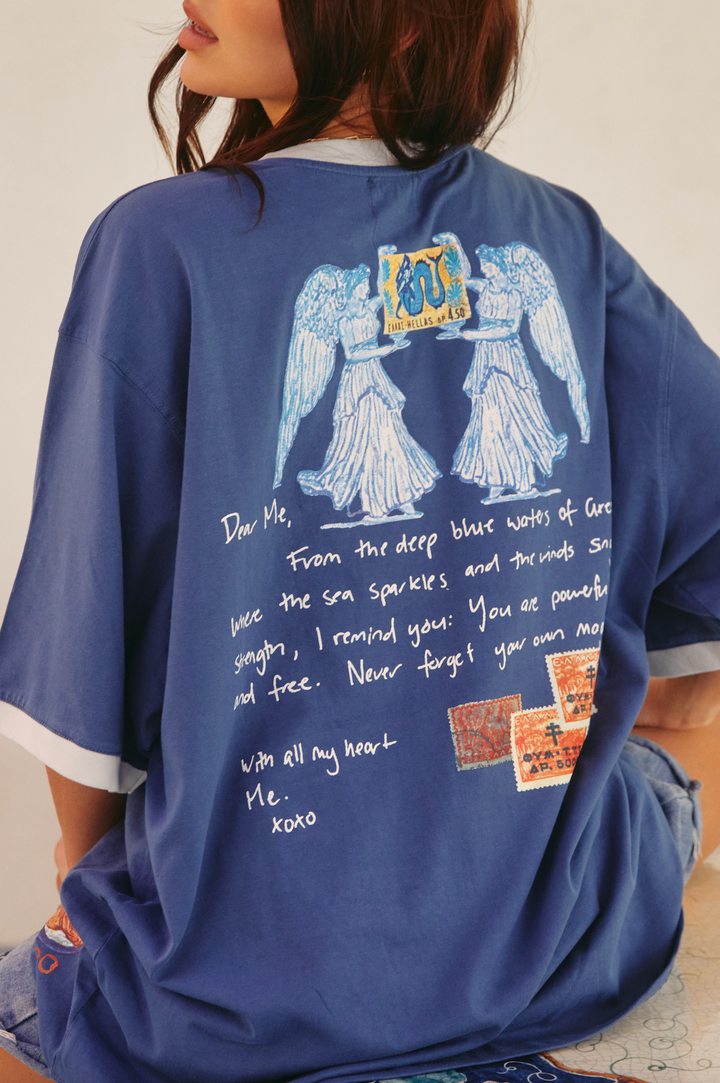 SABBI - The Very Oversided: The Greece Love Notes Tee in Navy Blue