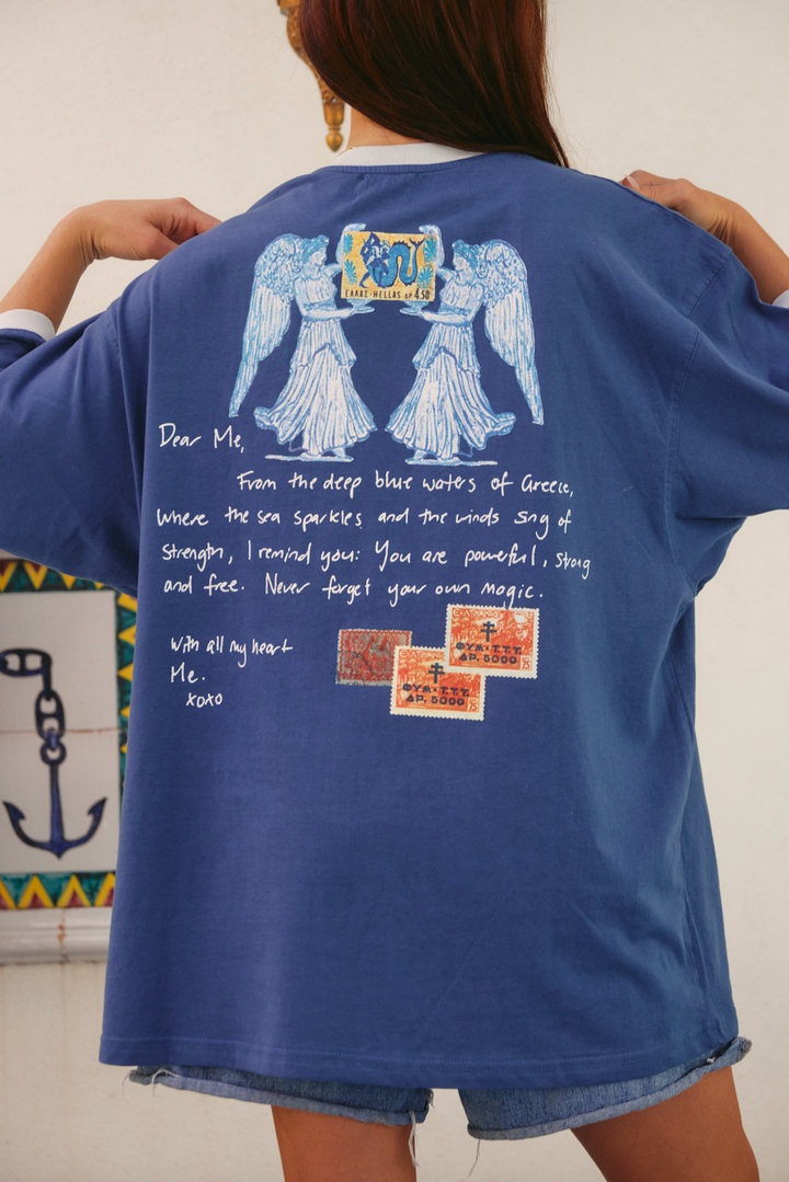 SABBI - The Very Oversided: The Greece Love Notes Tee in Navy Blue