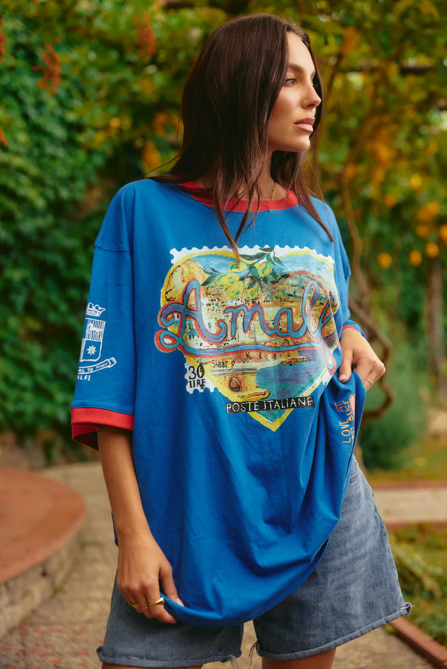 SABBI - The Very Oversided: The Amalfi Love Notes Tee in Blue