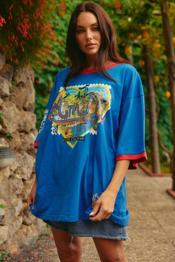 SABBI - The Very Oversided: The Amalfi Love Notes Tee in Blue