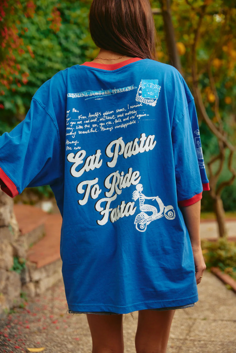 SABBI - The Very Oversided: The Amalfi Love Notes Tee in Blue