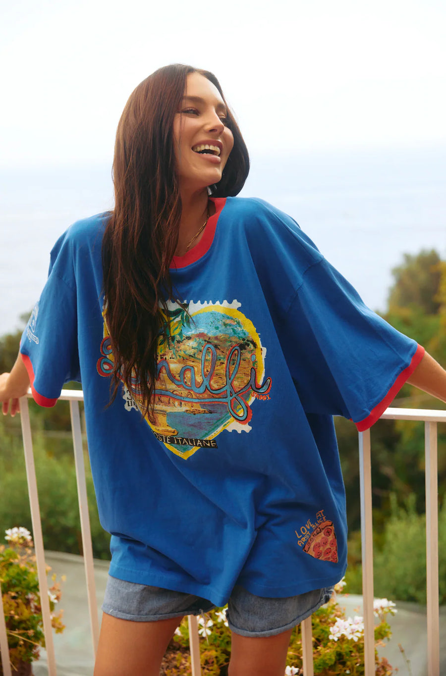 SABBI - The Very Oversided: The Amalfi Love Notes Tee in Blue
