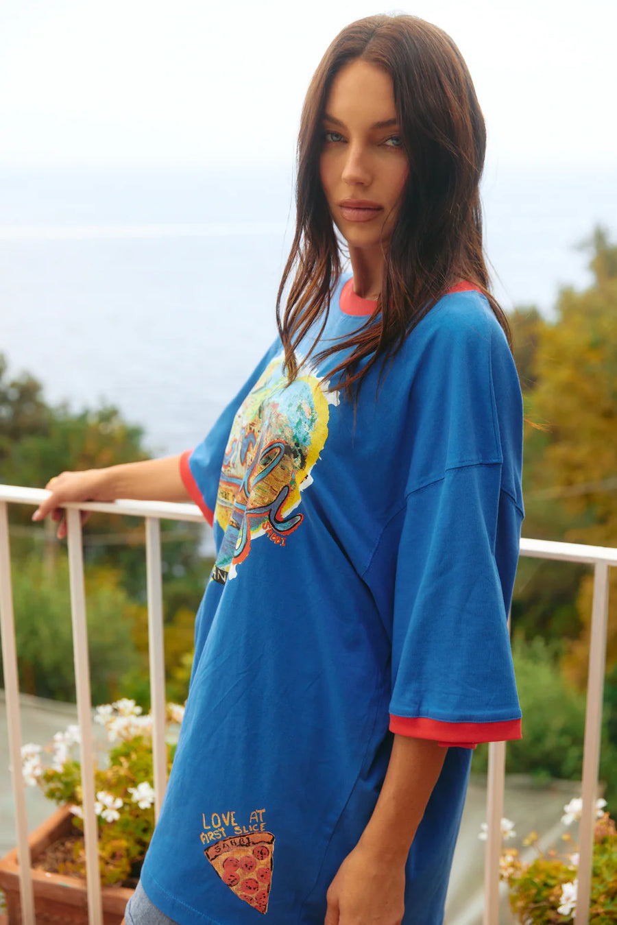 SABBI - The Very Oversided: The Amalfi Love Notes Tee in Blue
