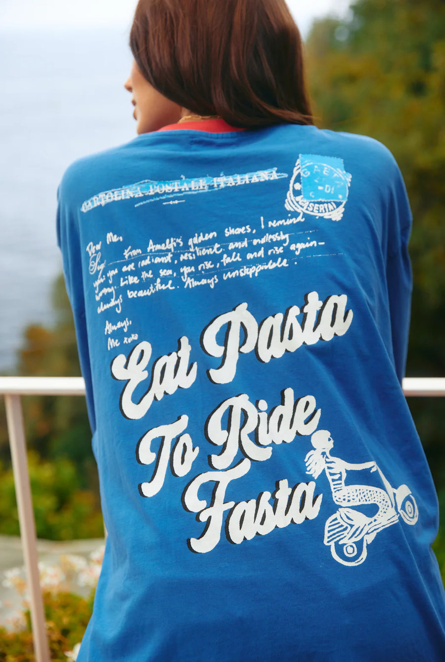 SABBI - The Very Oversided: The Amalfi Love Notes Tee in Blue